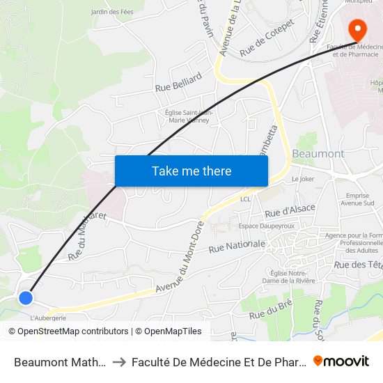 Beaumont Matharet to Faculté De Médecine Et De Pharmacie map