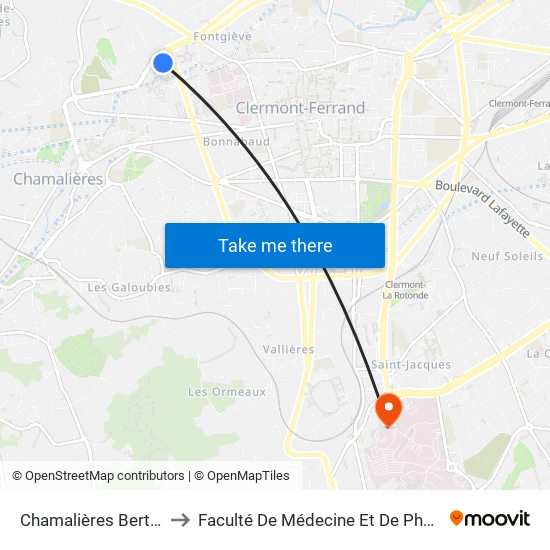 Chamalières Berthelot to Faculté De Médecine Et De Pharmacie map