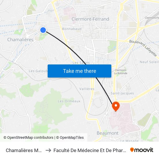 Chamalières Mairie to Faculté De Médecine Et De Pharmacie map