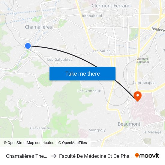 Chamalières Thermes to Faculté De Médecine Et De Pharmacie map
