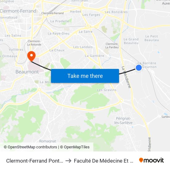 Clermont-Ferrand Pont De Sarliève to Faculté De Médecine Et De Pharmacie map