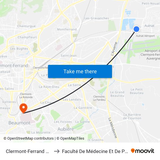 Clermont-Ferrand Aviation to Faculté De Médecine Et De Pharmacie map