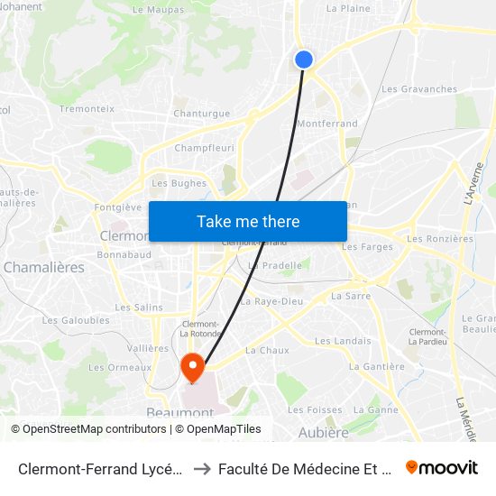 Clermont-Ferrand Lycée A. Brugière to Faculté De Médecine Et De Pharmacie map