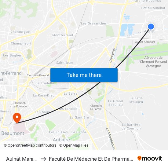 Aulnat Maniez to Faculté De Médecine Et De Pharmacie map