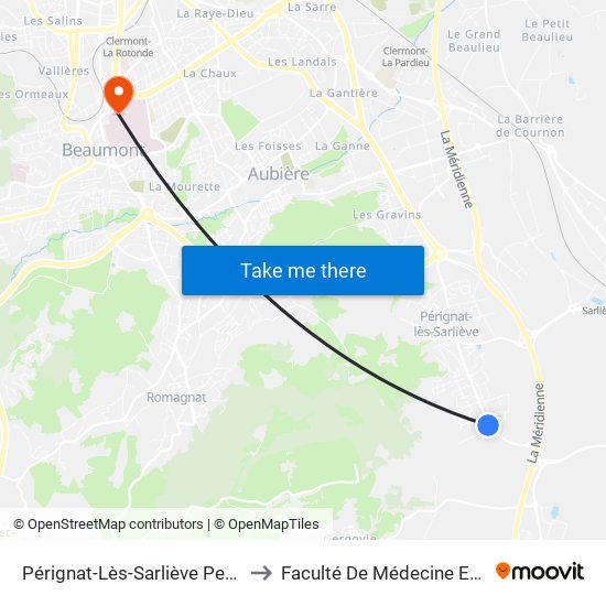 Pérignat-Lès-Sarliève Perignat Les Horts to Faculté De Médecine Et De Pharmacie map