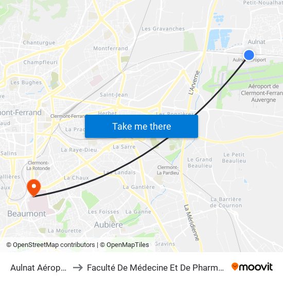 Aulnat Aéroport to Faculté De Médecine Et De Pharmacie map