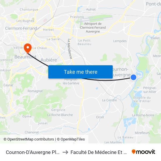 Cournon-D'Auvergne Plaine De Jeux to Faculté De Médecine Et De Pharmacie map