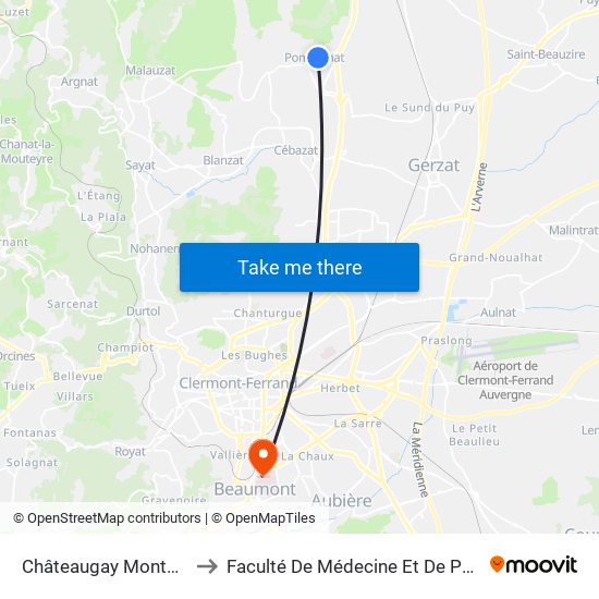 Châteaugay Montquerier to Faculté De Médecine Et De Pharmacie map