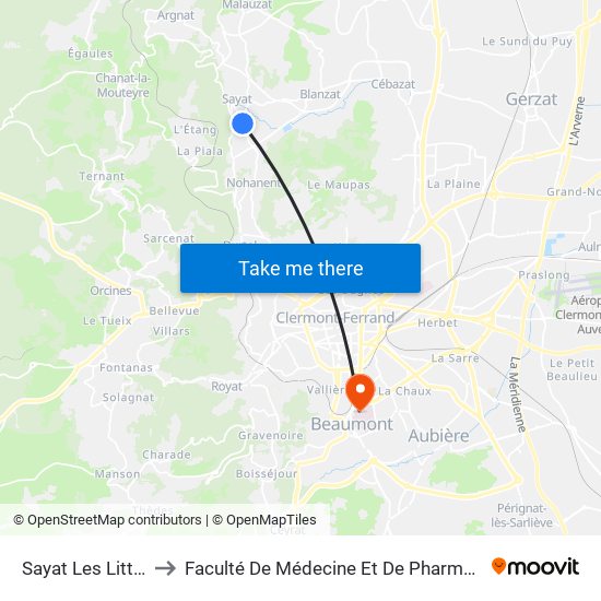 Sayat Les Littes to Faculté De Médecine Et De Pharmacie map