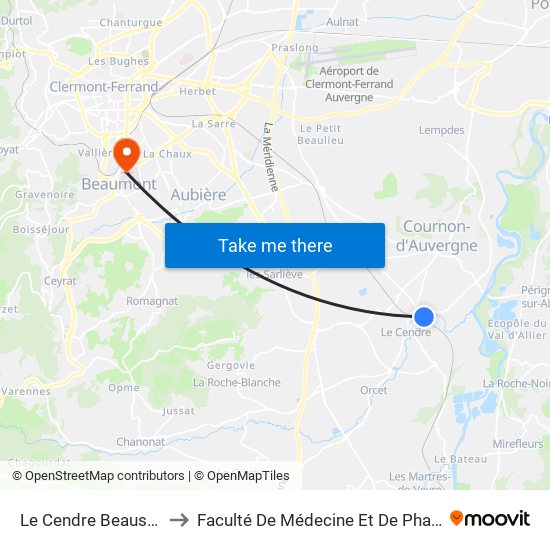 Le Cendre Beauséjour to Faculté De Médecine Et De Pharmacie map