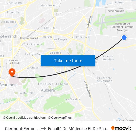 Clermont-Ferrand Aia to Faculté De Médecine Et De Pharmacie map