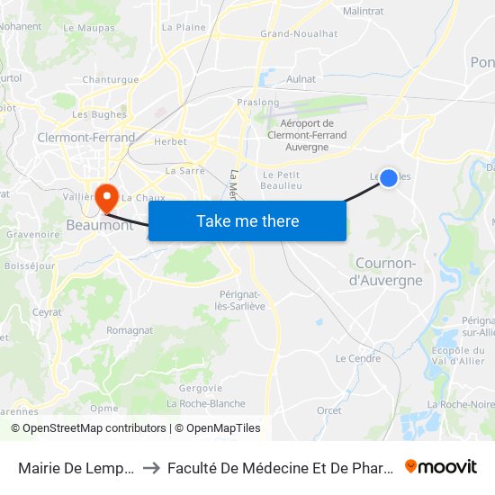 Mairie De Lempdes to Faculté De Médecine Et De Pharmacie map