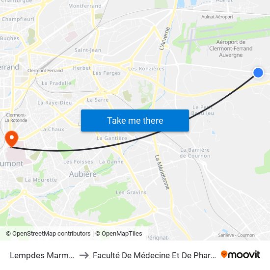 Lempdes Marmilhat to Faculté De Médecine Et De Pharmacie map
