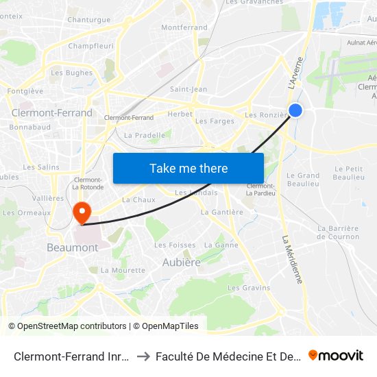Clermont-Ferrand Inrae Crouel to Faculté De Médecine Et De Pharmacie map