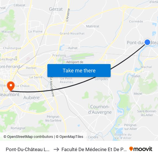 Pont-Du-Château Le Cèdre to Faculté De Médecine Et De Pharmacie map