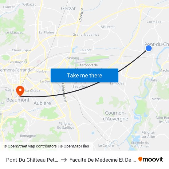 Pont-Du-Château Petit Champ to Faculté De Médecine Et De Pharmacie map