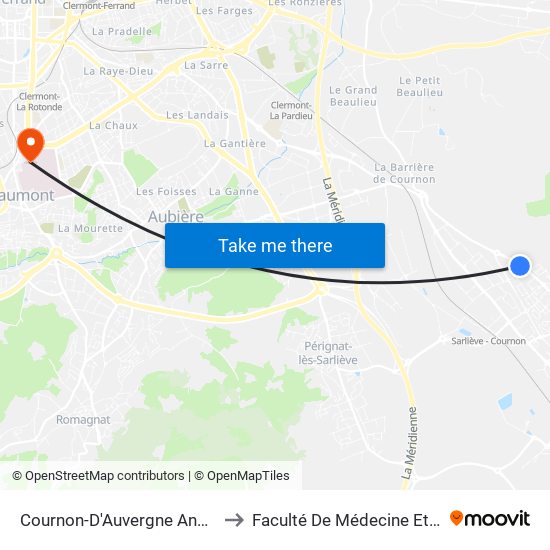 Cournon-D'Auvergne Anne-Marie Menut to Faculté De Médecine Et De Pharmacie map
