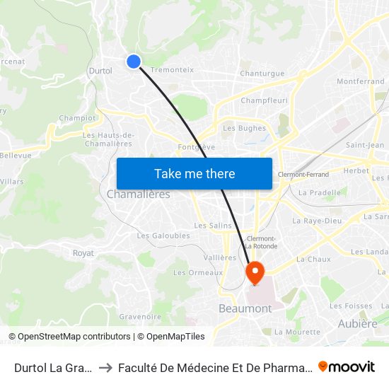 Durtol La Grave to Faculté De Médecine Et De Pharmacie map