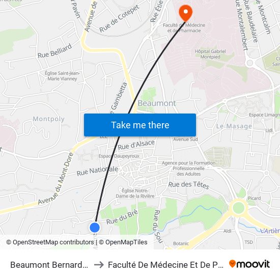 Beaumont Bernard Maitre to Faculté De Médecine Et De Pharmacie map