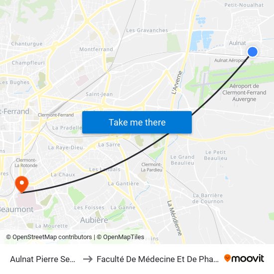 Aulnat Pierre Semard to Faculté De Médecine Et De Pharmacie map