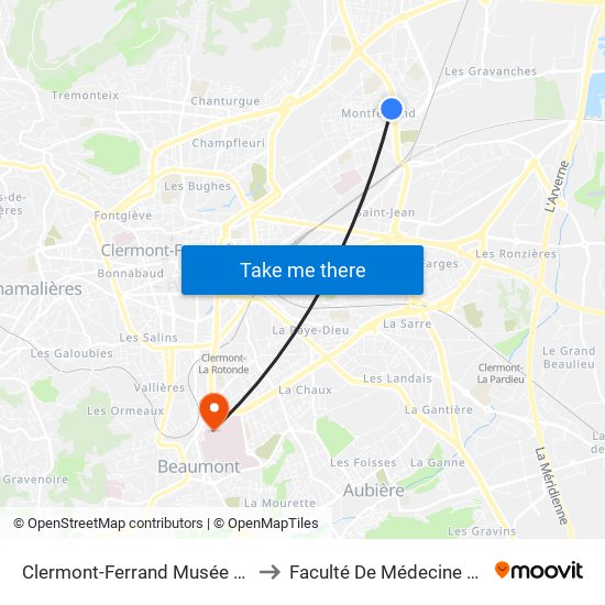Clermont-Ferrand Musée D'Art Roger Quilliot to Faculté De Médecine Et De Pharmacie map