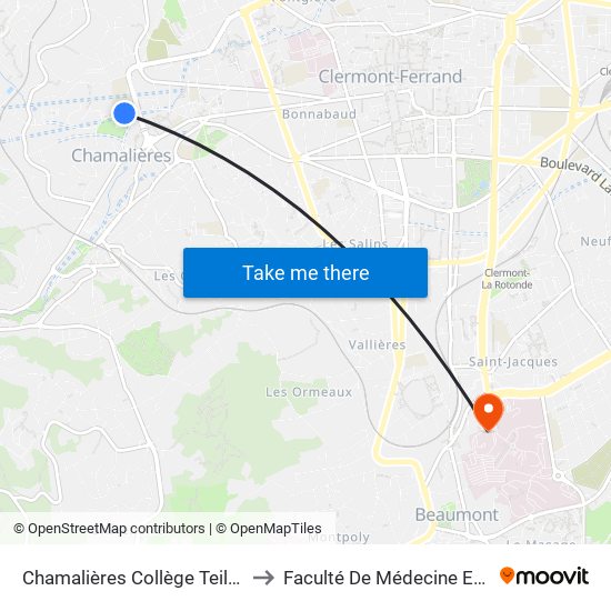 Chamalières Collège Teilhard De Chardin to Faculté De Médecine Et De Pharmacie map