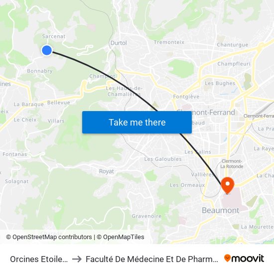 Orcines Etoilerie to Faculté De Médecine Et De Pharmacie map