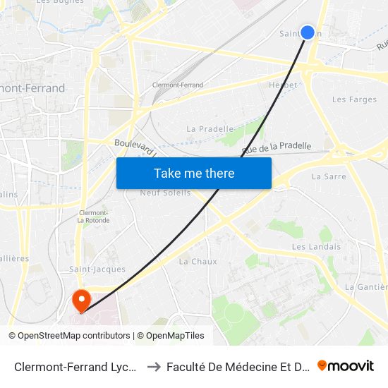 Clermont-Ferrand Lycée Gergovie to Faculté De Médecine Et De Pharmacie map