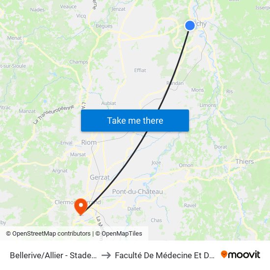 Bellerive/Allier - Stade Aquatique to Faculté De Médecine Et De Pharmacie map