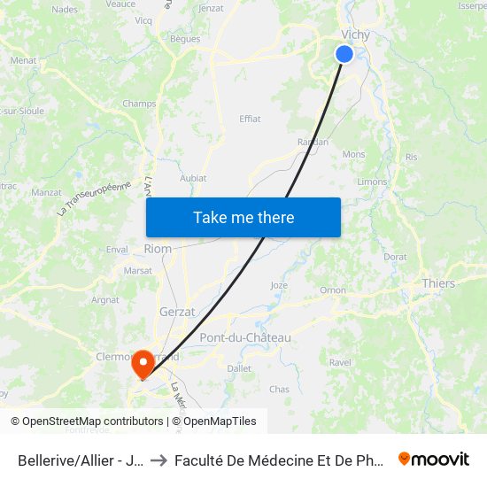 Bellerive/Allier - J. Zay to Faculté De Médecine Et De Pharmacie map