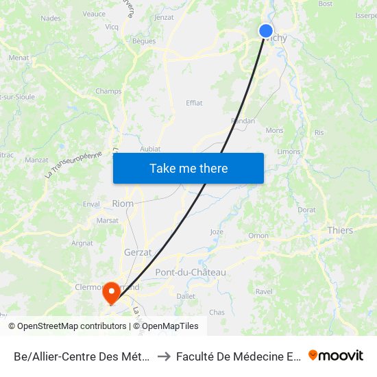 Be/Allier-Centre Des Métiers Du Bâtiment to Faculté De Médecine Et De Pharmacie map