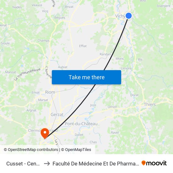 Cusset - Centre to Faculté De Médecine Et De Pharmacie map