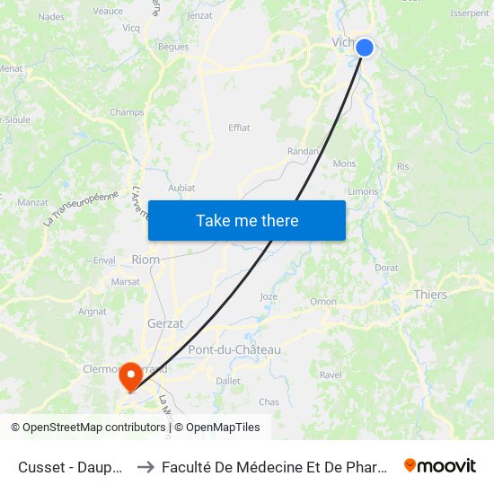 Cusset - Dauphine to Faculté De Médecine Et De Pharmacie map