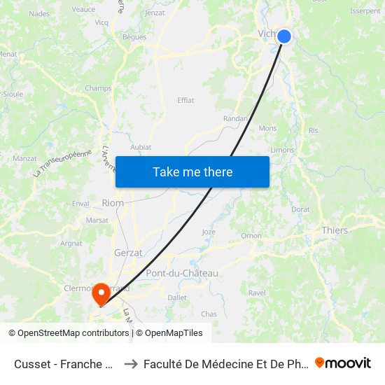 Cusset - Franche Comte to Faculté De Médecine Et De Pharmacie map