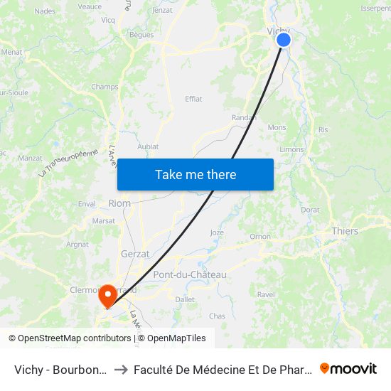 Vichy - Bourbonnais to Faculté De Médecine Et De Pharmacie map