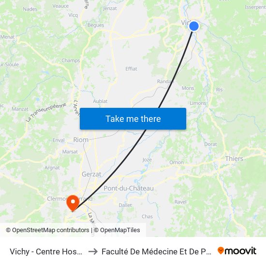 Vichy - Centre Hospitalier to Faculté De Médecine Et De Pharmacie map