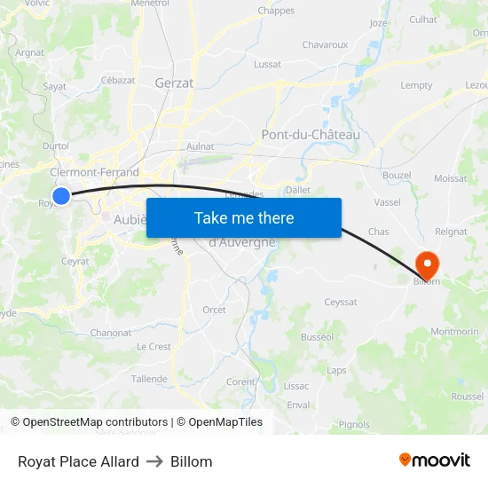 Royat Place Allard to Billom map