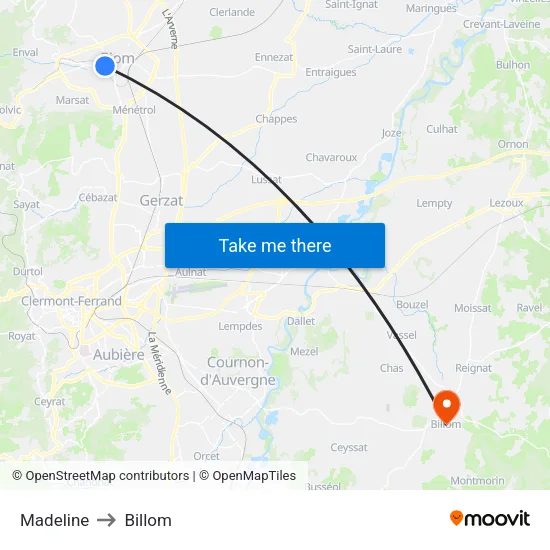 Madeline to Billom map