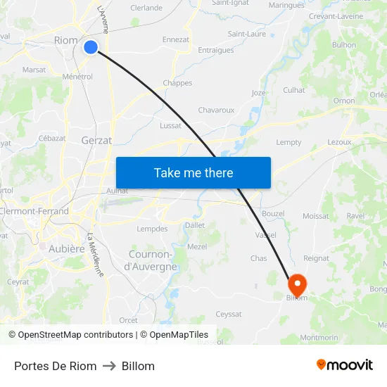 Portes De Riom to Billom map