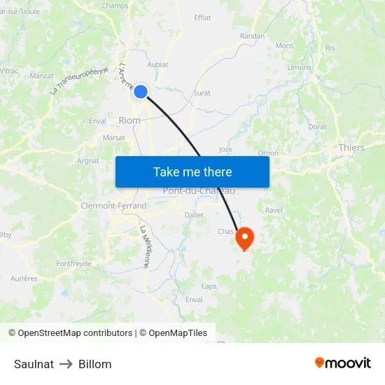 Saulnat to Billom map