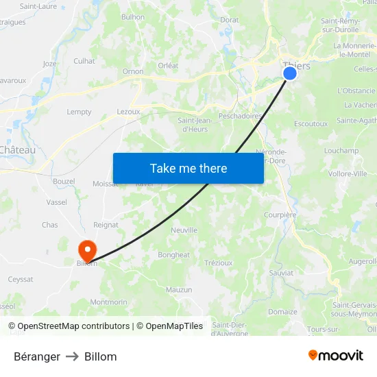 Béranger to Billom map