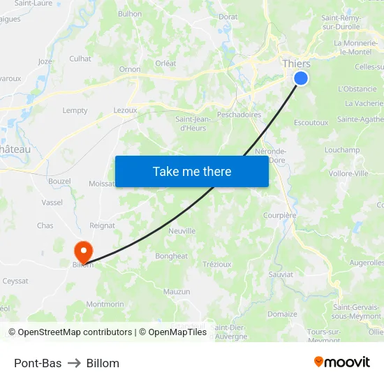 Pont-Bas to Billom map