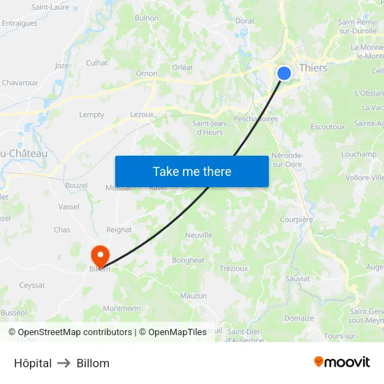 Hôpital to Billom map