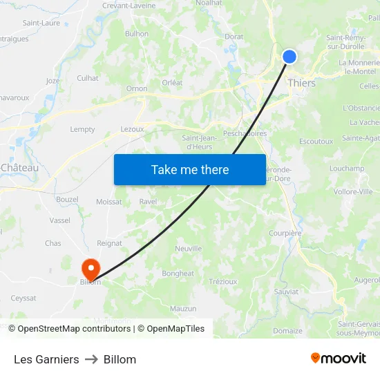 Les Garniers to Billom map