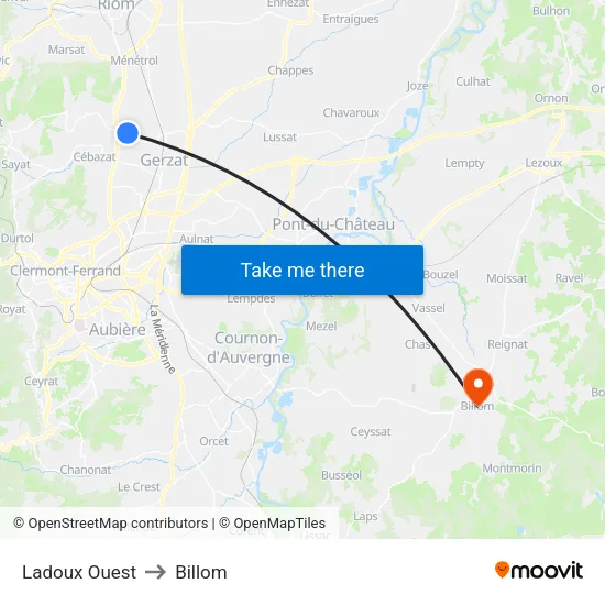 Ladoux Ouest to Billom map