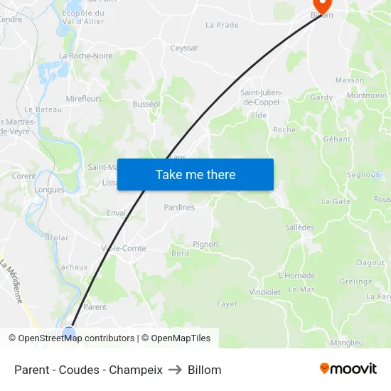 Parent - Coudes - Champeix to Billom map