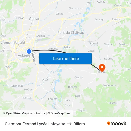 Clermont-Ferrand Lycée Lafayette to Billom map