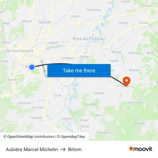 Aubière Marcel Michelin to Billom map