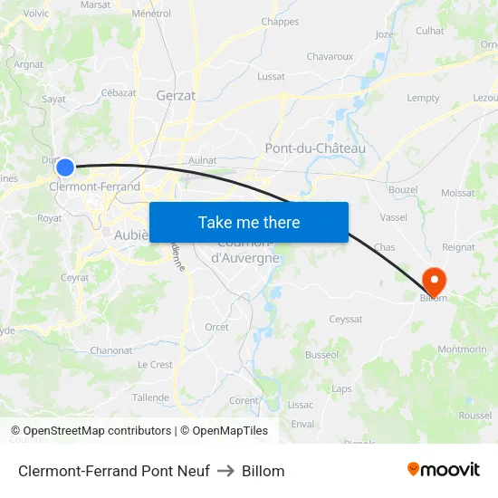 Clermont-Ferrand Pont Neuf to Billom map