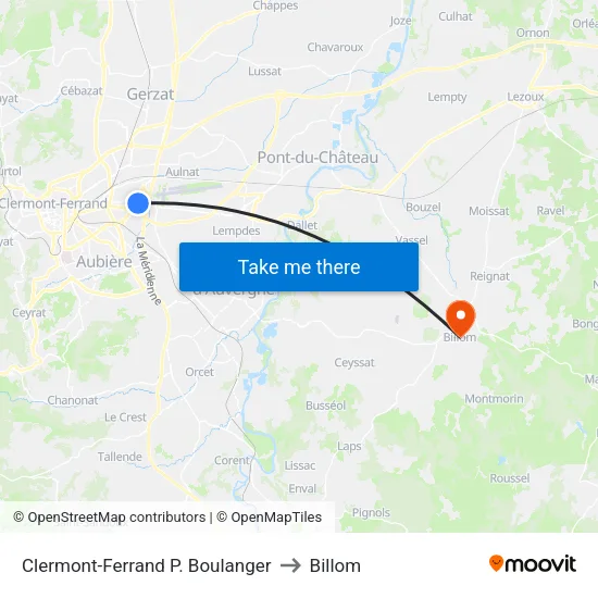 Clermont-Ferrand P. Boulanger to Billom map
